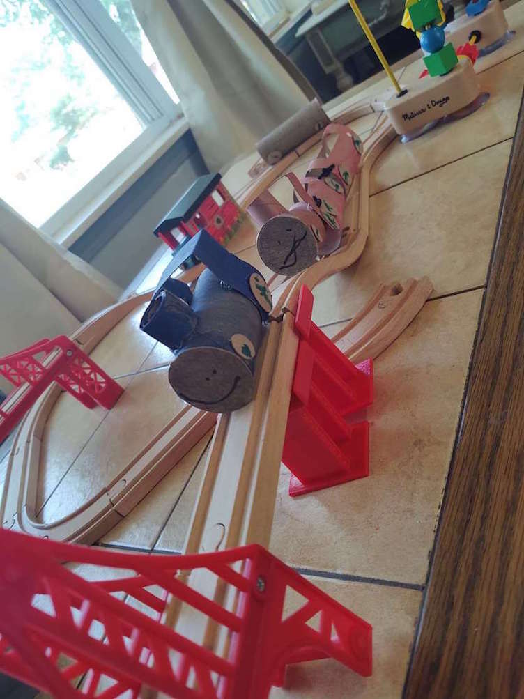 Two toilet paper roll train craft